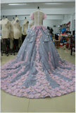 Princess Pretty Light Blue Ball Gown Long Backless Quinceanera Wedding Gowns JS127