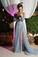 Charming Off the Shoulder Appliques Grey Long-Sleeves Evening Dress Elegant Prom Gowns JS79