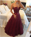 Sexy V-neck Burgundy Backless Floor-Length Lace Prom Dress with Beading JS935