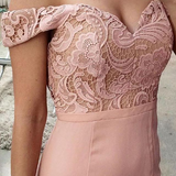 Sexy Pink Lace Off the Shoulder Pink Graduation Dress Formal Dress Long Evening Dresses JS851