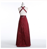 Sexy Burgundy Deep V-Neck Sleeveless Floor-Length Backless Prom Dresses JS681