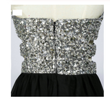 Sexy A-line Backless Long Black Beaded Bodice Slit Side Chiffon Evening Prom Dresses JS15