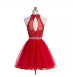 Two-piece Scoop Short Red Beaded Homecoming Dress with Appliques Sequins JS485