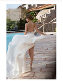 Sexy Lace Backless Long Chiffon High Neckline Halter Side Slit Wedding Dress