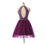 Short Prom Dresses Tulle Prom Gown Purple Homecoming Dress Sexy Prom Dress JS394