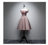 lace up blush elegant Satin homecoming dress cheap pink homecoming dresses JS733