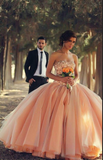 Blush Pink Tulle Ball Gown Sweetheart Bridal Gowns With Rhinestones Quinceanera Dresses JS89