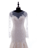 Mermaid Scoop Champagne Lace Appliques Long Sleeves Zipper up Wedding Dress JS644