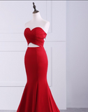 Gorgeous Strapless Sweetheart Sleeveless Open Back Mermaid Red Long Prom Dresses JS768
