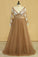 Plus Size Long Sleeves V-Neck A-Line Prom Gown Tulle With Sash & Applique