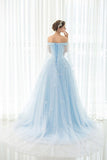 Light Sky Blue Prom Dresses Sweep/Brush Train Tulle Prom Dress/Evening Dress