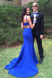 Simple Mermaid Open Back Royal Blue Prom Dresses For Teens, Long Prom Dress SJS15394