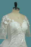 Scoop Sheath Tulle Detachable Train Wedding Dresses With Applique