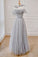 Gray Tulle A Line Off the Shoulder Formal Evening Dresses Long Prom Dresses