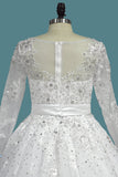 A Line Long Sleeves Wedding Dresses Tulle With Applique Sweep Train