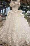 New Arrival Scoop Luxurious Wedding Dresses Lace Up With Appliques And Beading