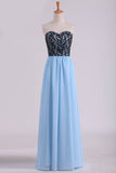 Sweetheart A Line Floor Length Chiffon Prom Dress With Black Lace