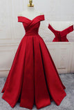 Gorgeous Red Off-the-Shoulder Floor-Length Satin Sweetheart Long Lace up Prom Dresses JS374