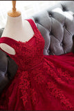 Cute A Line Red Sweetheart Lace Appliques Sleeveless Lace up Homecoming Dresses JS606