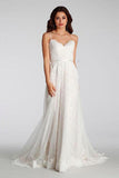 Chic A-Line Sweetheart Backless Lace Beach Spaghetti Straps Long Wedding Dresses JS375