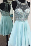 Elegant Jewel Short Illusion Back Mint Homecoming Dress With Beading Rhinestones JS484