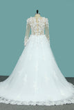 Gorgeous Wedding Dresses A-Line Scoop Long Sleeves Tulle With Applique Chapel Train