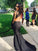 Two Pieces Black Long Sleeve Prom Dresses Mermaid Lace Prom Dress