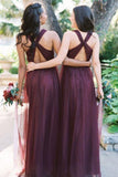 Romantic Tulle A Line Backless Bridesmaid Dresses