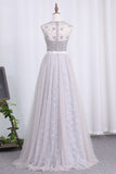 Prom Dresses Scoop A Line Tulle & Lace With Sash And Beads Bodice
