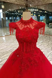 Gorgeous Red Wedding Dress Special Price High Neck Floor Length Lace Up