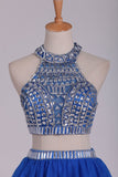 Two Pieces Short/Mini Scoop A Line With Beading Homecoming Dresses
