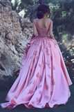 A-Line Luxury Square Appliques Beaded Satin Sweetheart Lace up Pink Quinceanera Dress JS399