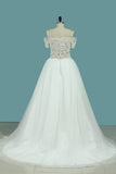 A Line Covered Button Wedding Dresses V Neck Tulle With Applique