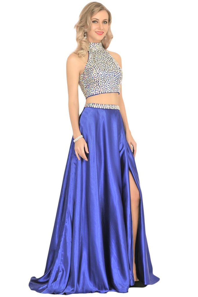Prom Dresses A Line Two Pieces With Rhinestones Stretch Satin