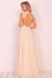Scoop Open Back Prom Dresses A Line Chiffon With Beads&Appliques