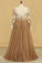 Plus Size Long Sleeves V-Neck A-Line Prom Gown Tulle With Sash & Applique