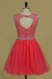 Scoop Homecoming Dresses A Line Tulle With Applique & Beads
