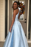 Open Back Floor Length Prom Dress With Pearls A Line Sleeveless Formal SJSP74AHYZK