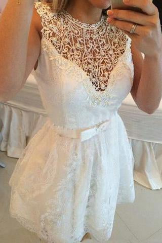 A-line Hot-selling Mini Lace Hollow Homecoming Dresses JS469