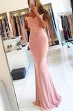 Off-the-Shoulder Mermaid Sexy Blush Pink Sweetheart Appliques Long Prom Dresses JS963