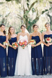 Sheath Sweetheart Floor Length Dark Blue Bridesmaid Dresses