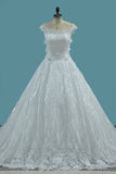 New Arrival Wedding Dresses A Line Scoop Tulle With Applique Cathedral Train