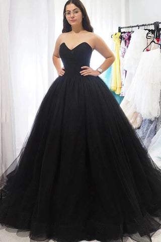 Sweetheart Tulle Ball Gown Black Formal Prom Dresses, Sleeveless Lace up Evening Dresses SJS15442