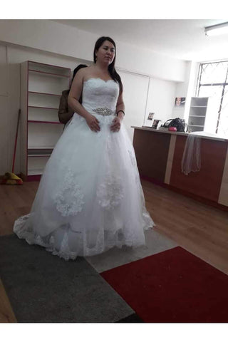A Line Sweetheart Floor Length Cheap Tulle Wedding Dresses With Appliques