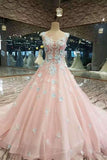 Low Price Floral Prom Dresses Pink Color With Handmade Flowers And Beads