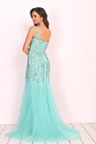 New Arrival V Neck Tulle With Applique And Beads Mermaid Prom Dresses