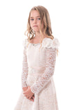 Lace Flower Girl Dresses A Line Boat Neck Long Sleeves With Beads