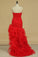 Red Sexy Prom Dresses Mermaid/Trumpet High Low Organza