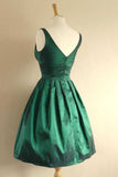 Green A Line V Neck Sleeveless V Back Short Prom Dresses
