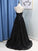 A Line Spaghetti Straps Black Sparkle Long Prom Dresses with Pockets V Neck Sequins Slit JS475